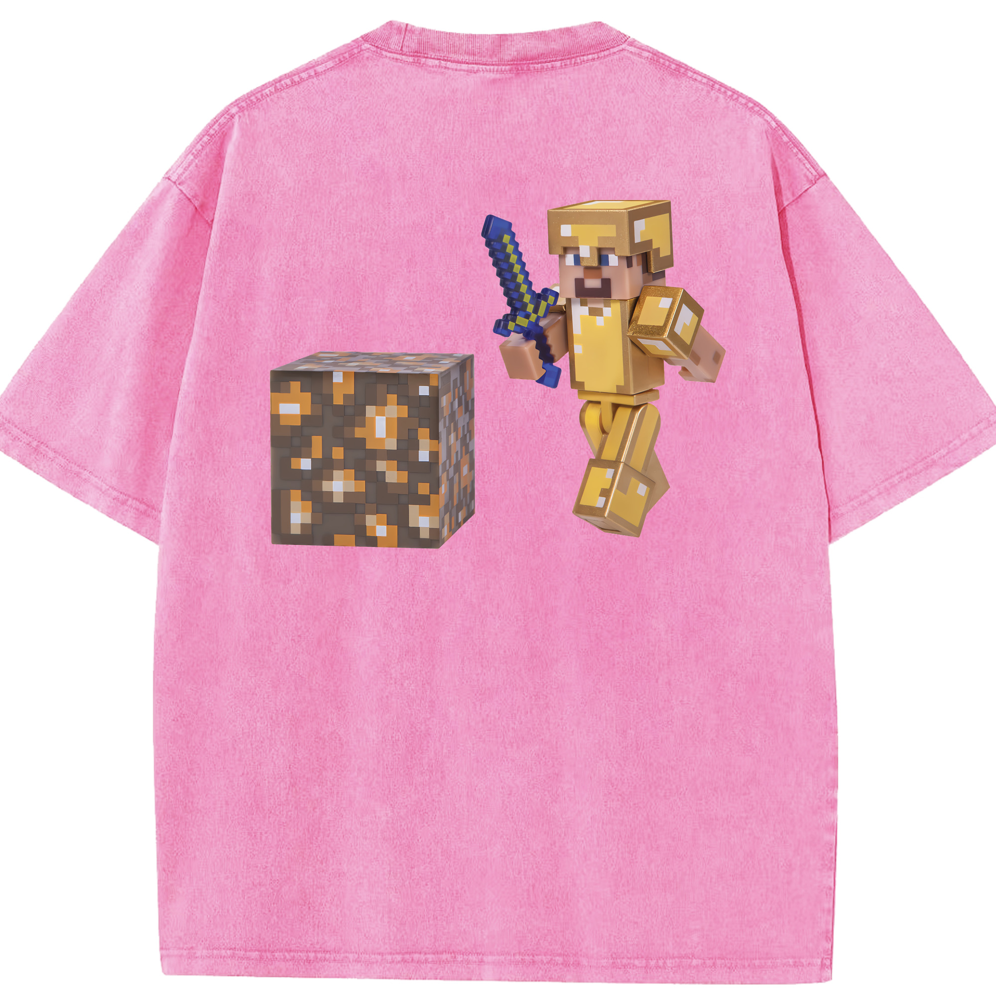 （画像用） マインクラフト ブロックの世界 Minecraft MC Block world 綿100% ヴィンテージ風 半袖Tシャツ（背面プリント）
